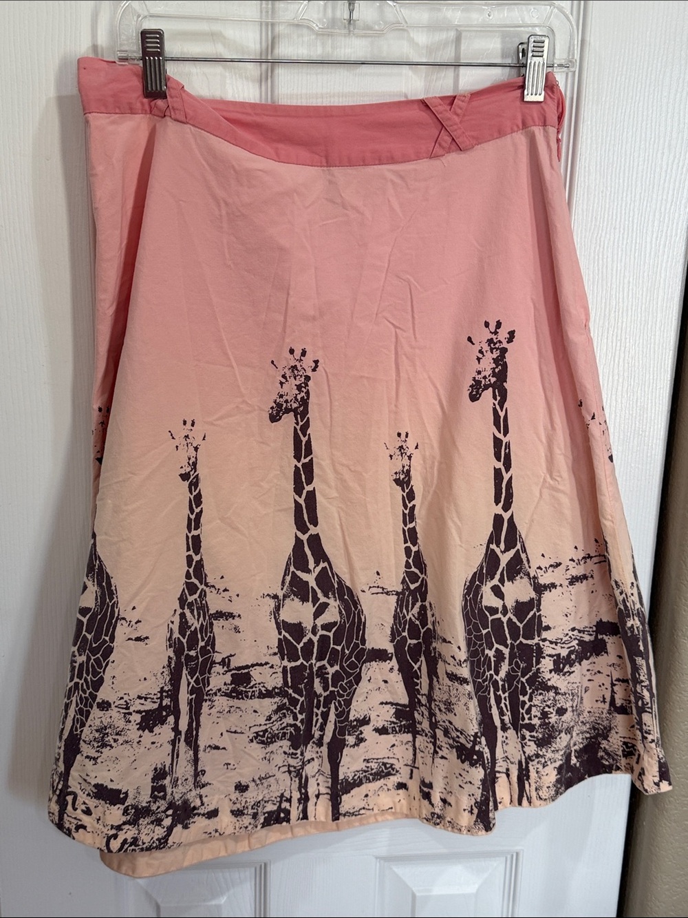 Vintage Odille Pink Ombre A-Line Skirt with Giraffe Print size 10